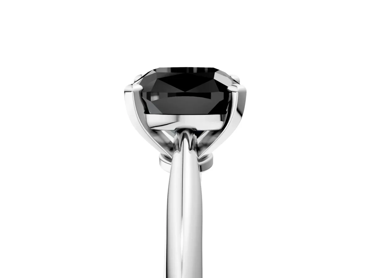 Fancy Black Cushion Cut Diamond Solitaire Engagement Ring with Classic Band and Four-Prong Setting Silver