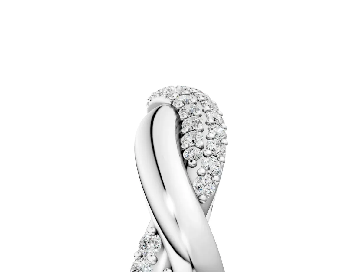 Pavé Round Diamond Twist Eternity Band with Prong Setting Platinum