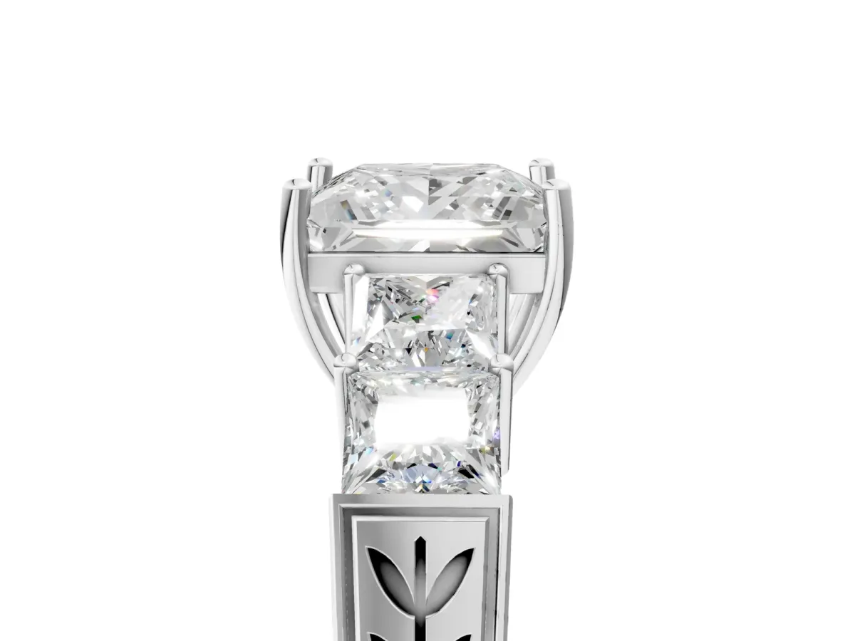 Princess Cut Solitaire Princess Side Stone Engraved Band Prong Setting Ring Platinum