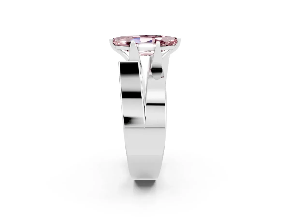 Modern Tension Set Marquise Cut Morganite Solitaire Wide Band Ring Silver