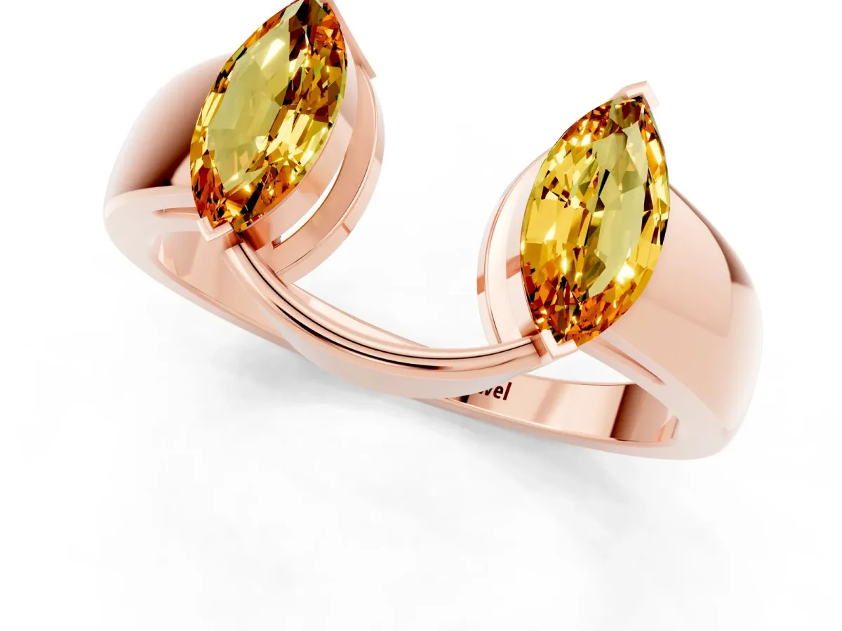 Marquise Citrine Open Band Ring with Tension Setting Rose gold