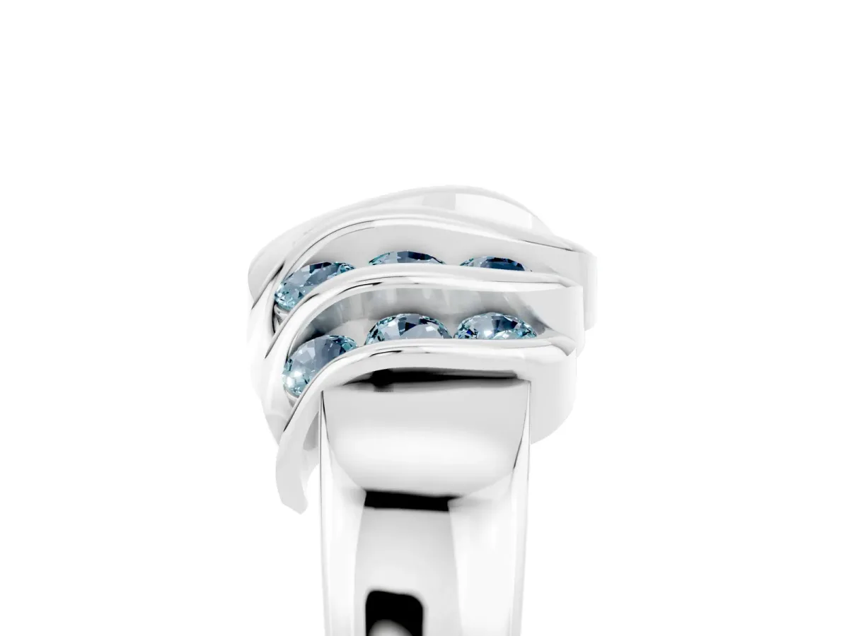 Round Aquamarine Multi-Row Crossover Band Silver