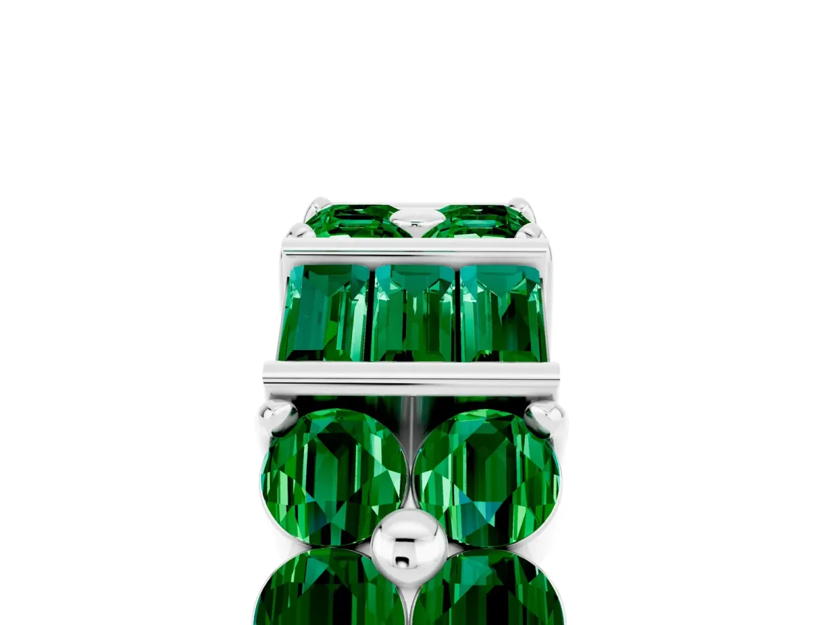 Channel Set Round and Baguette Emerald Anniversary Band with Prong Setting Silver