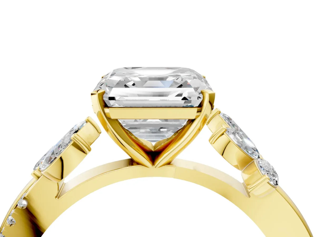 Asscher Cut Diamond Floral Vine Solitaire Engagement Ring Yellow gold