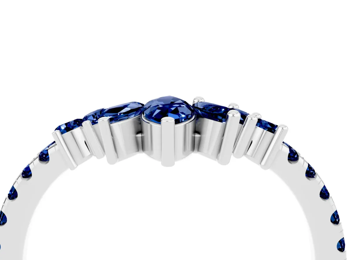 Chevron Marquise and Round Blue Sapphire Open Band with Prong Setting Silver