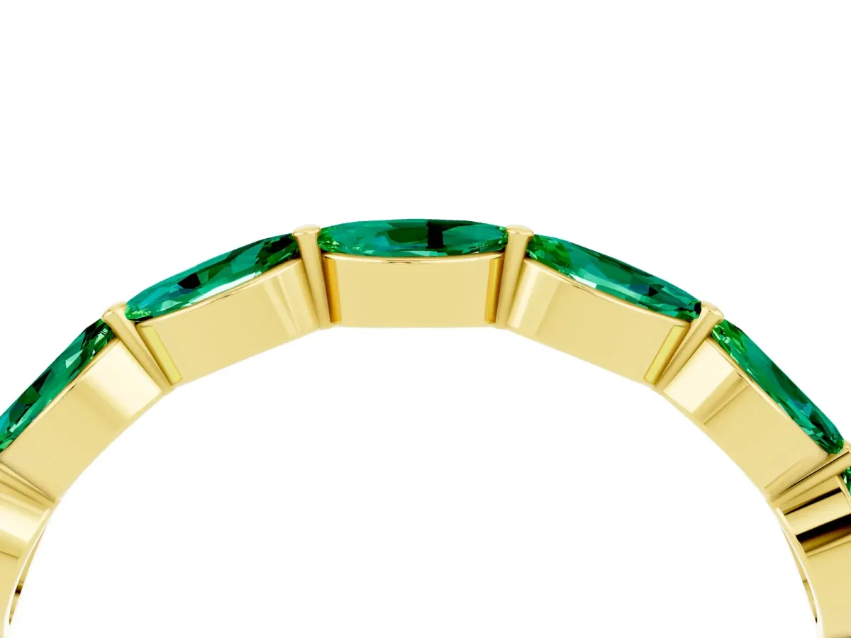 Marquise Emerald Half Eternity Band with Prong Setting Yellow gold
