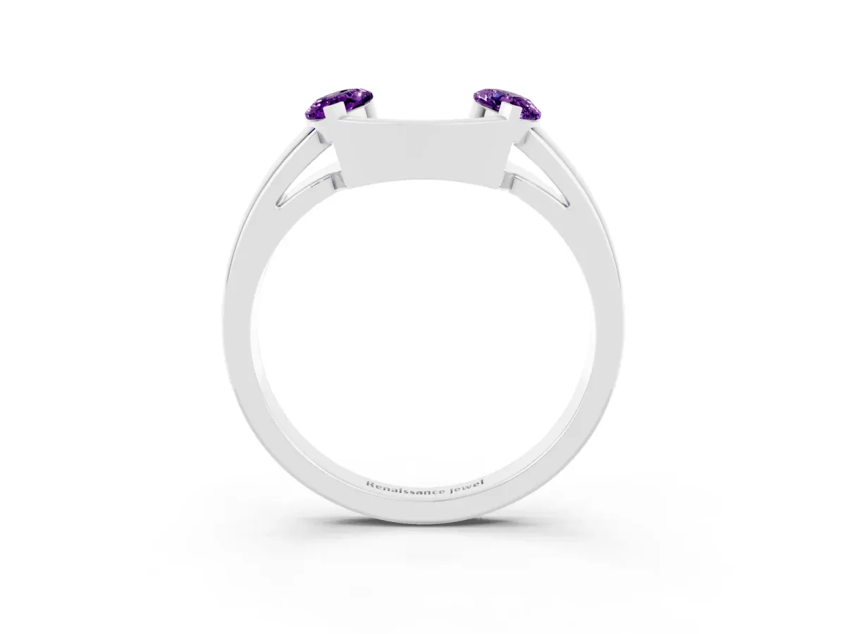 Marquise Amethyst Open Band Ring with Tension Setting White gold