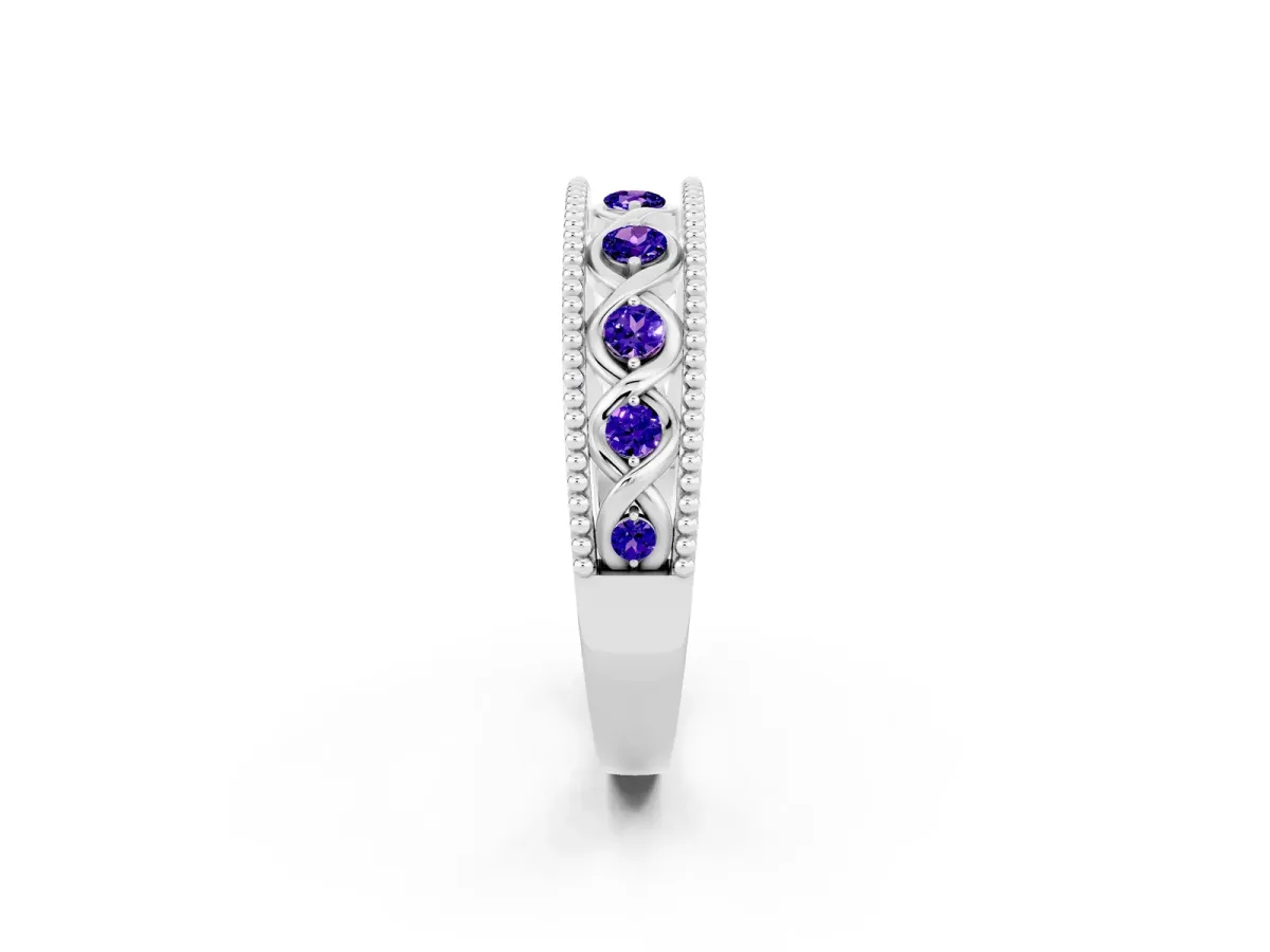 Round Tanzanite Twist Milgrain Band with Bezel Setting Platinum