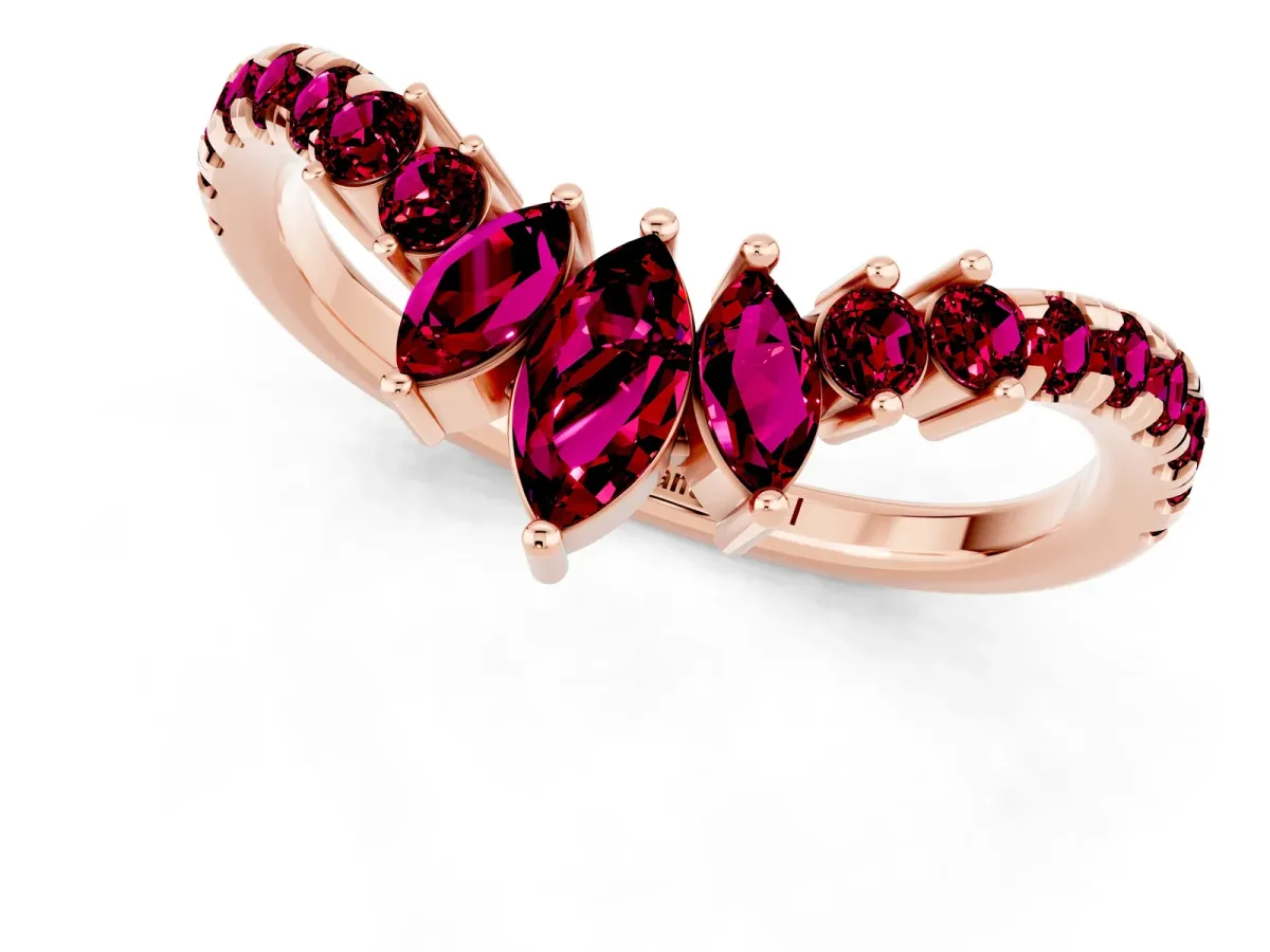 Chevron Marquise and Round Garnet Open Band with Prong Setting Rose gold