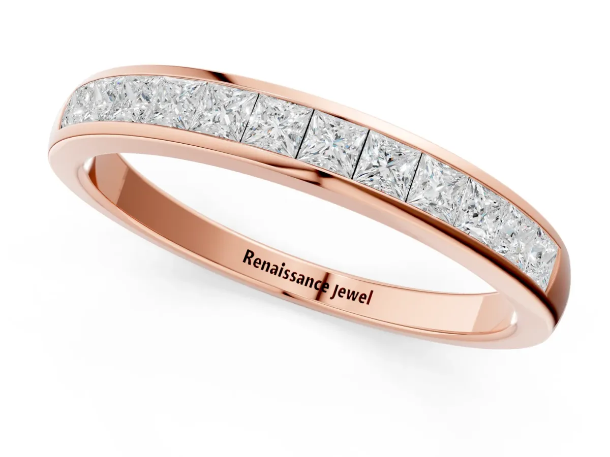 Princess Cut Diamond Channel Set Eternity Band Rose gold