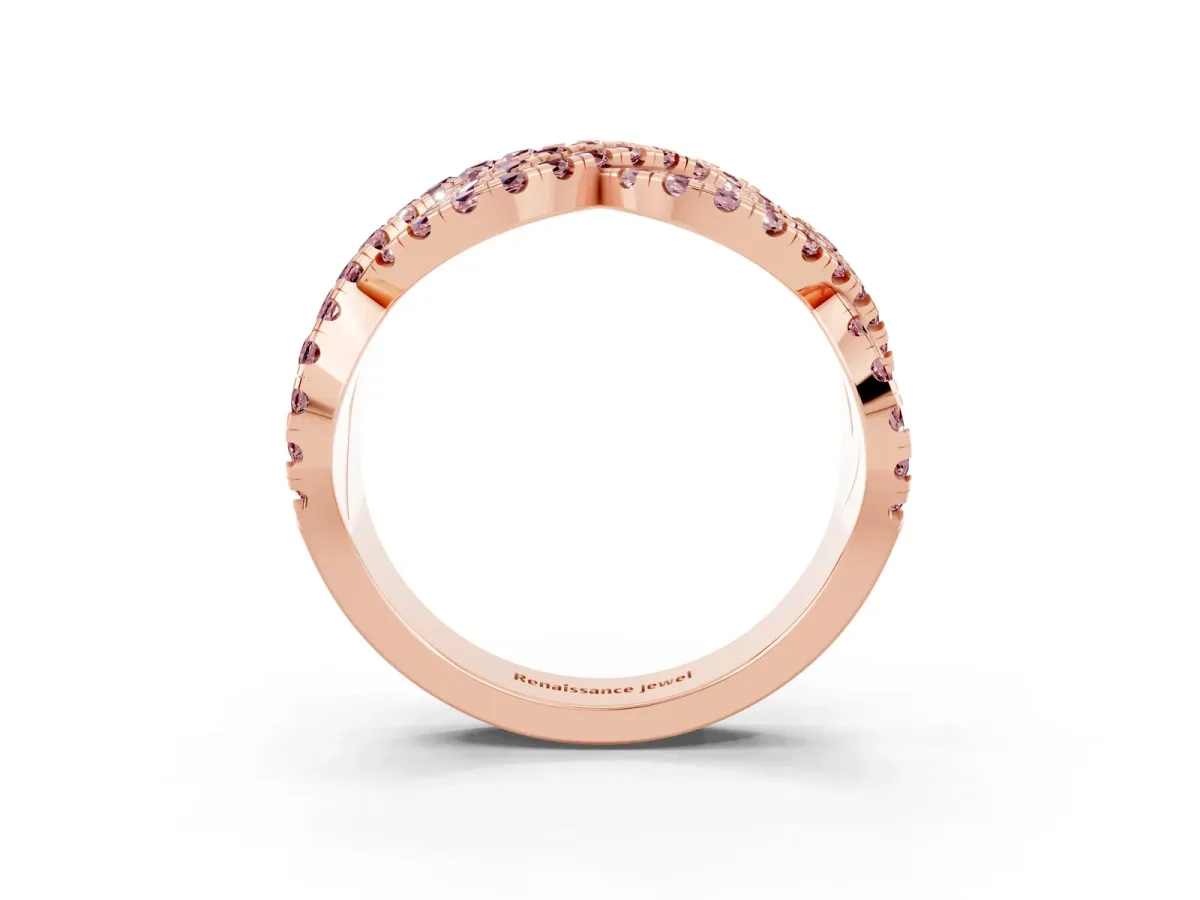 Pavé Round Morganite Infinity Twist Band with Shared Prong Setting Rose gold
