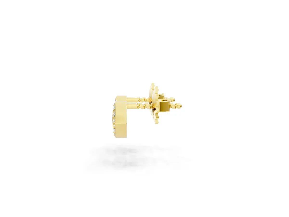 Round Diamond Bezel Center Evil Eye Stud Earrings Yellow gold