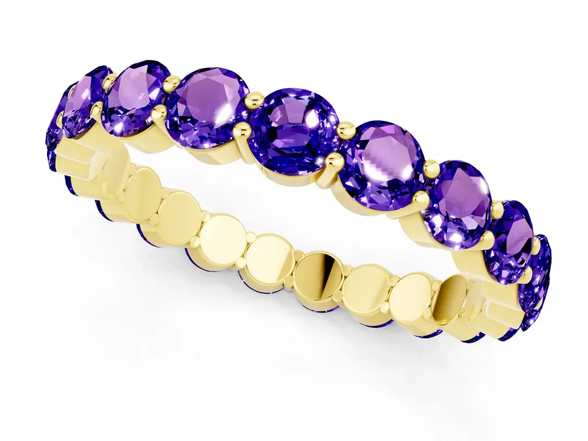 Round Tanzanite Eternity Band with U-Prong Setting Yellow gold