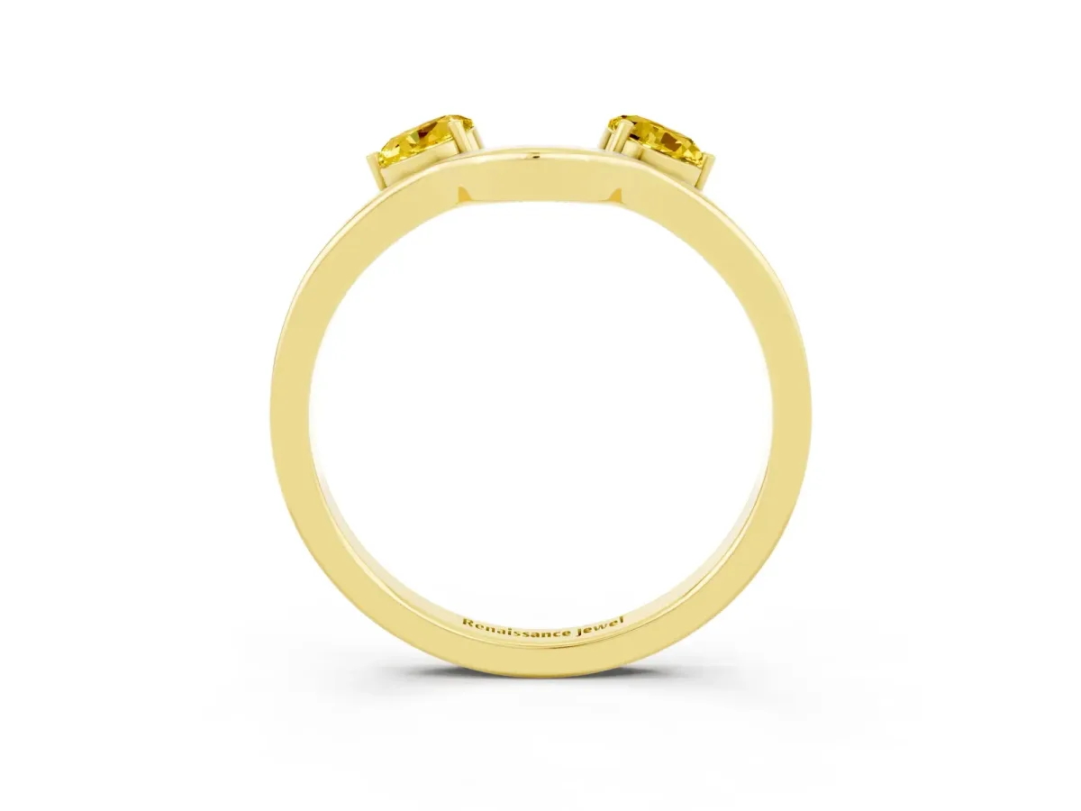 Dual Round Yellow Sapphire Open Band Ring with Prong Setting Yellow gold