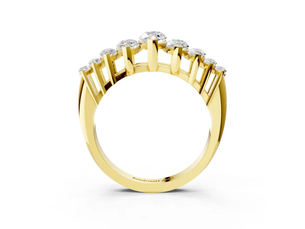 Marquise Diamond Prong Set Curved Band Yellow gold