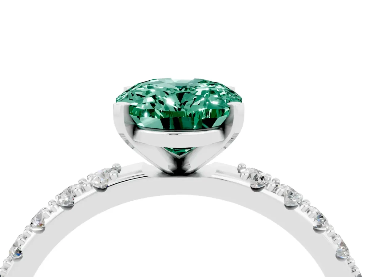 Oval Cut Green Sapphire Solitaire Pavé Band with Four-Prong Setting Silver