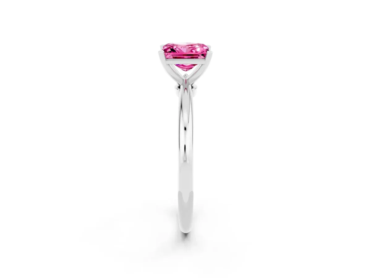 Princess Cut Pink Sapphire Solitaire Ring with Six-Prong Setting and Classic Band Silver