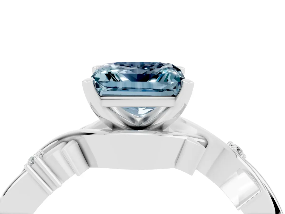 Princess Cut Aquamarine Solitaire Ring with Twisted Band and Prong Setting Silver