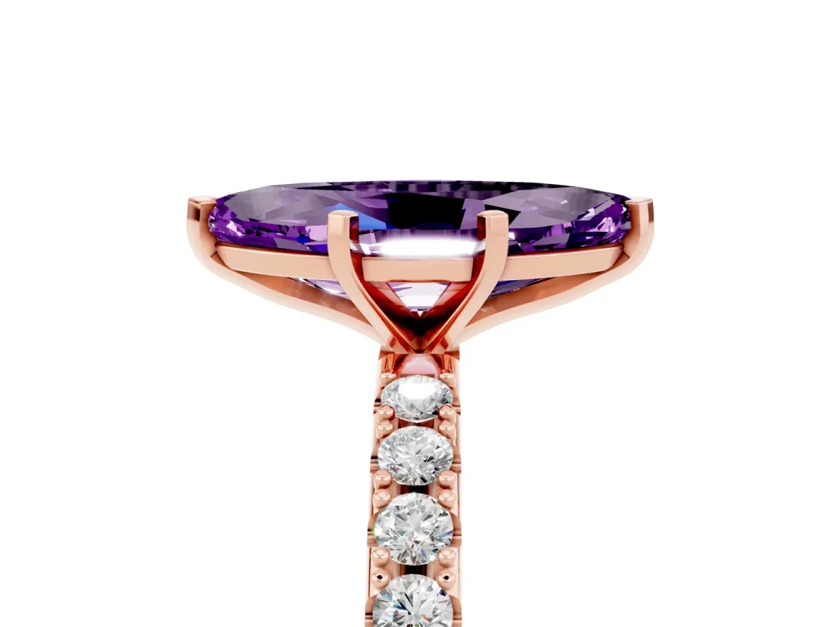 Marquise Cut Amethyst Solitaire Pavé Band with Four-Prong Setting Rose gold