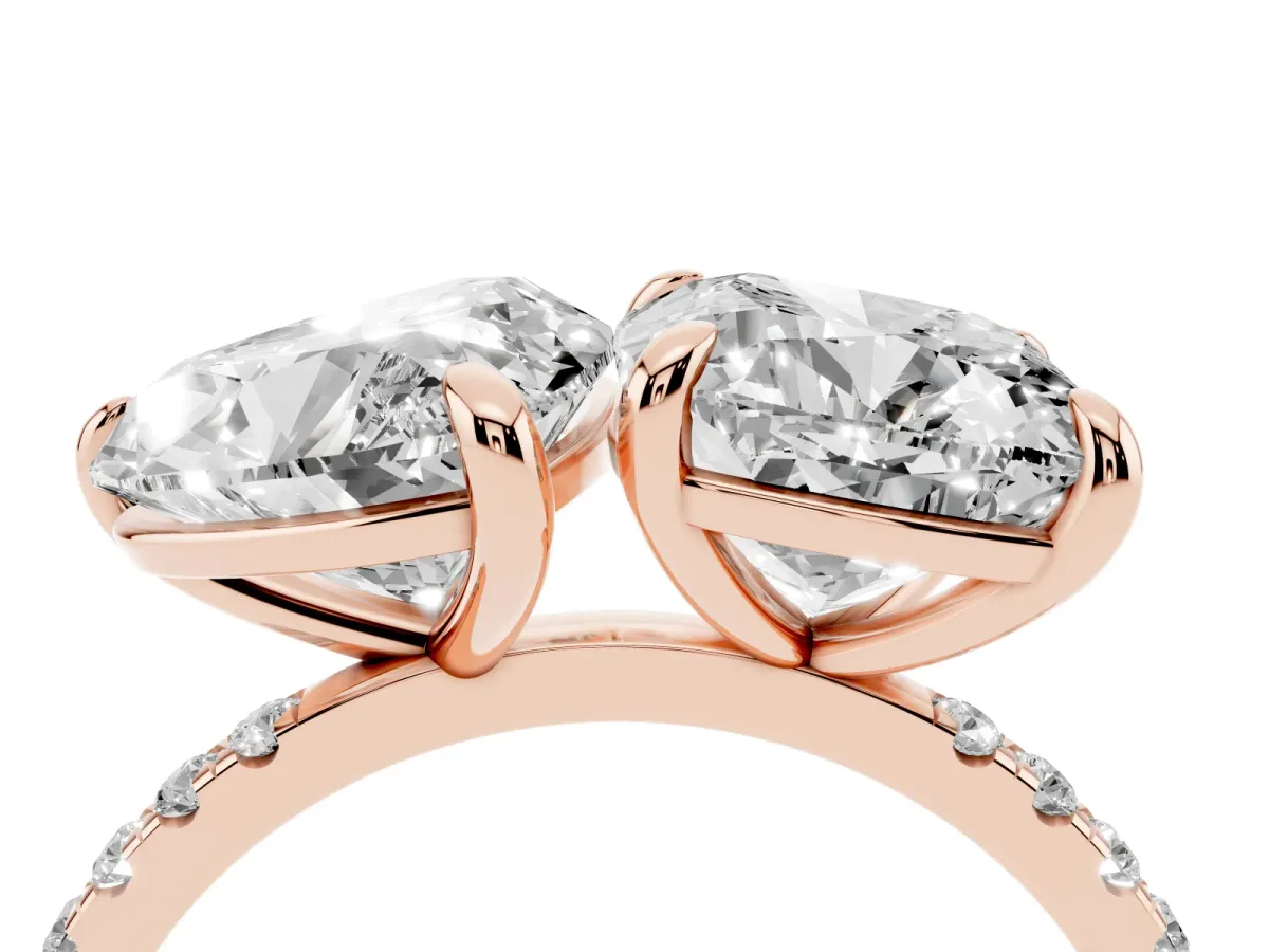 Cushion and Heart Toi Moi Ring with Prong Setting and Pave Band Rose gold
