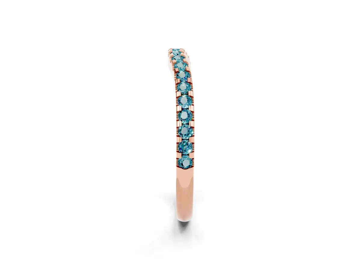 Round Blue Topaz Pavé Curved Wedding Band Rose gold