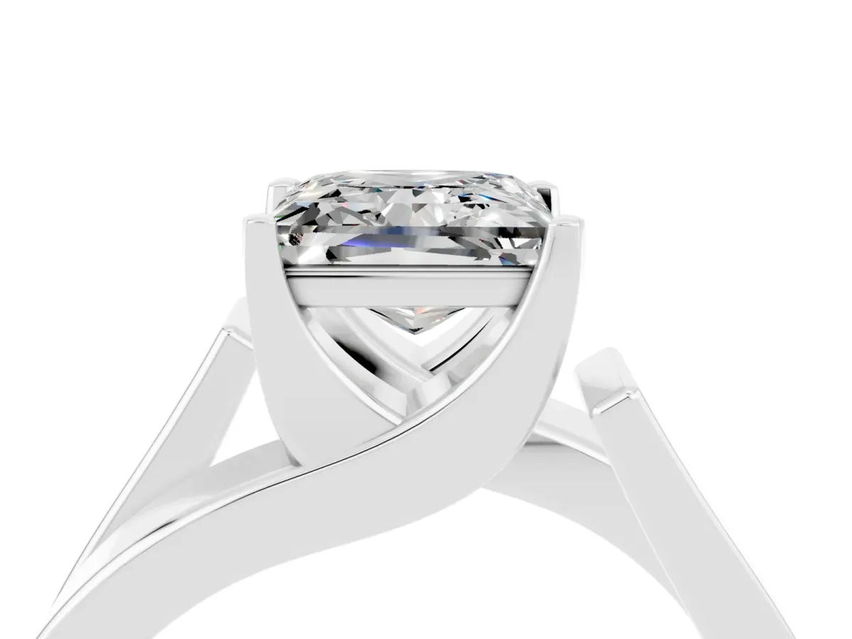 Modern Tension Set Princess Cut Moissanite Solitaire Wide Band Ring Silver