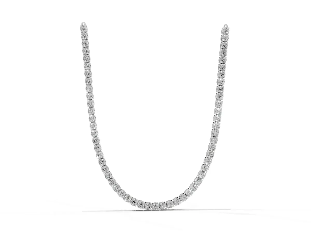 Round Diamond Tennis Necklace with Four-Prong Setting Silver