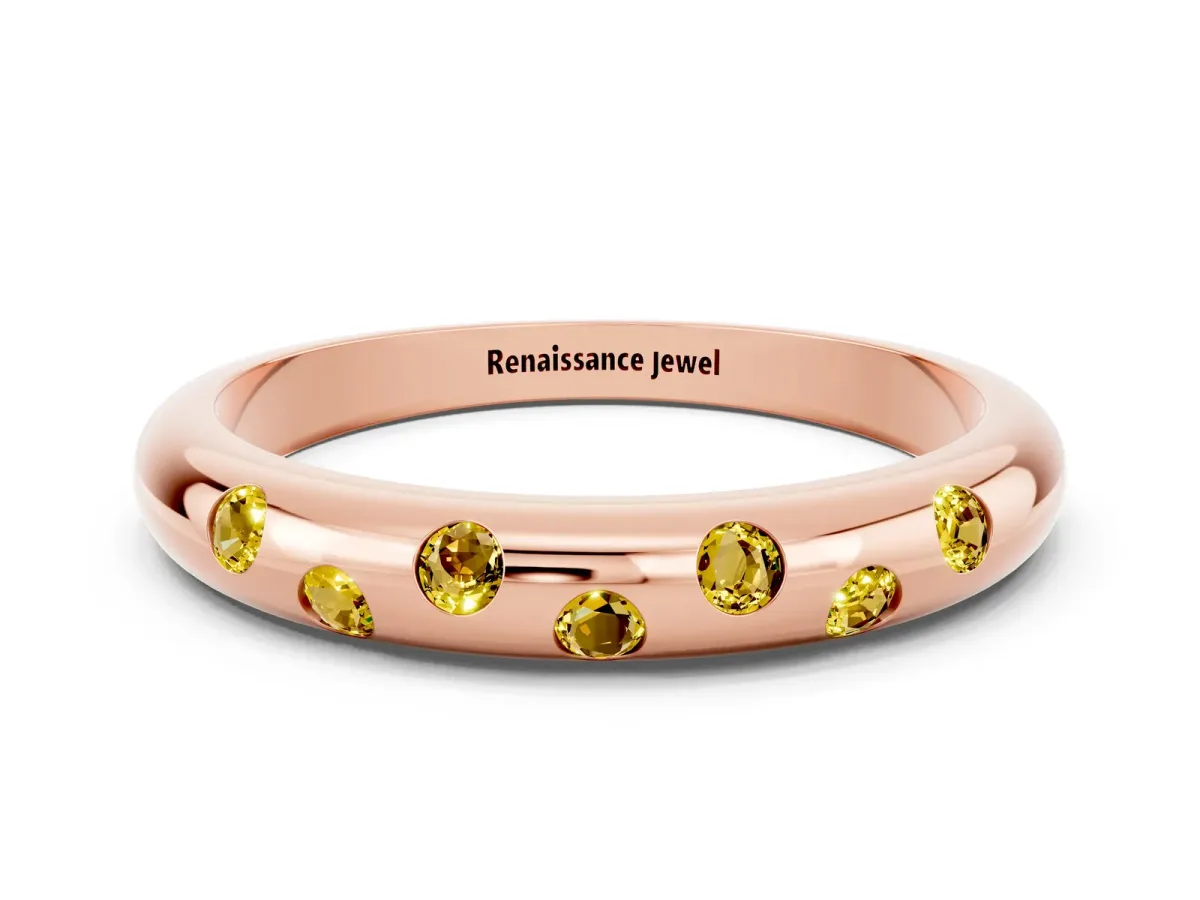 Round Yellow Sapphire Flush-Set Comfort Fit Band Rose gold