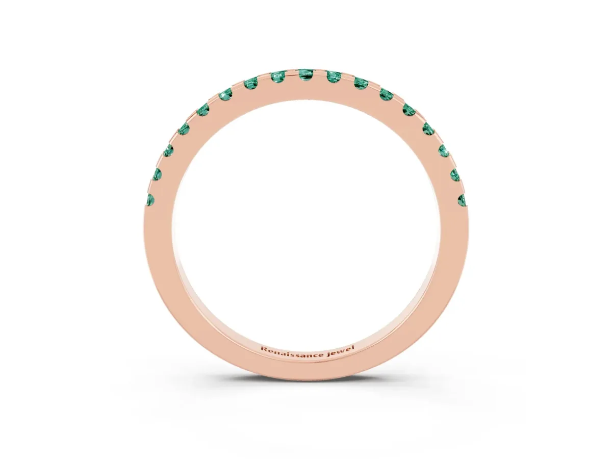 Round Green Sapphire Pavé Set Eternity Band with Micro Prong Setting Rose gold