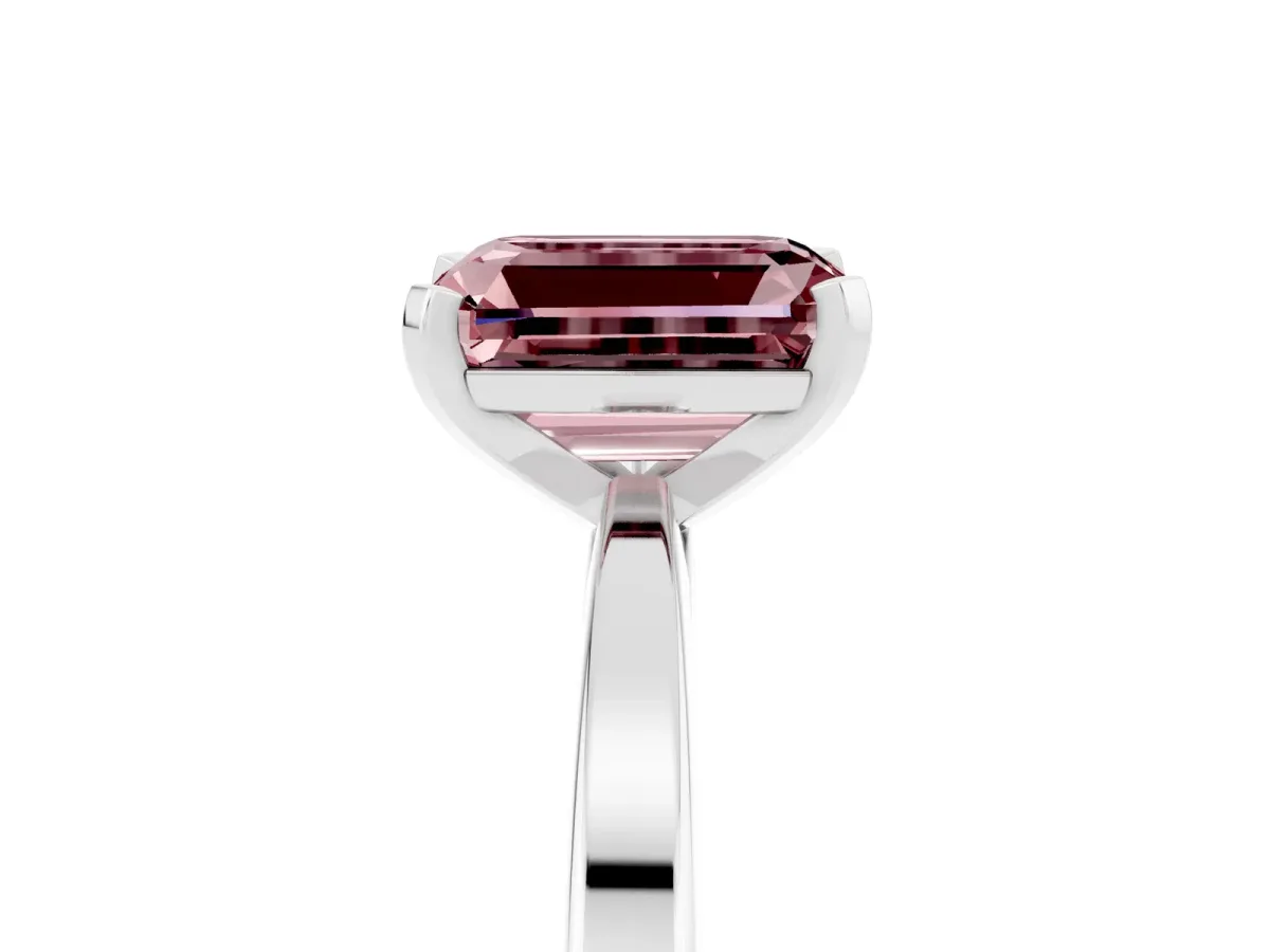 Emerald Cut Morganite Solitaire Engagement Ring with Classic Band and Four-Prong Setting Silver