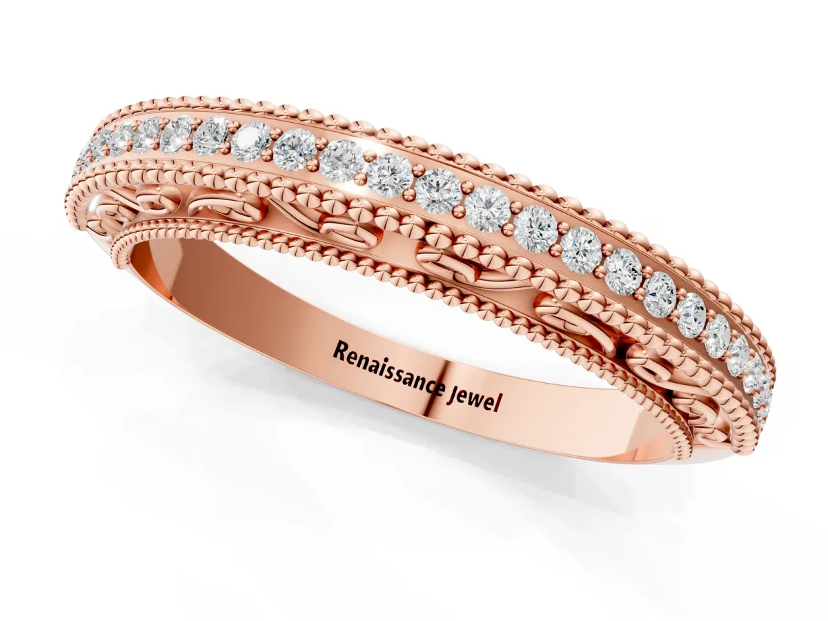 Round Diamond Pavé Milgrain White Gold Eternity Band Rose gold