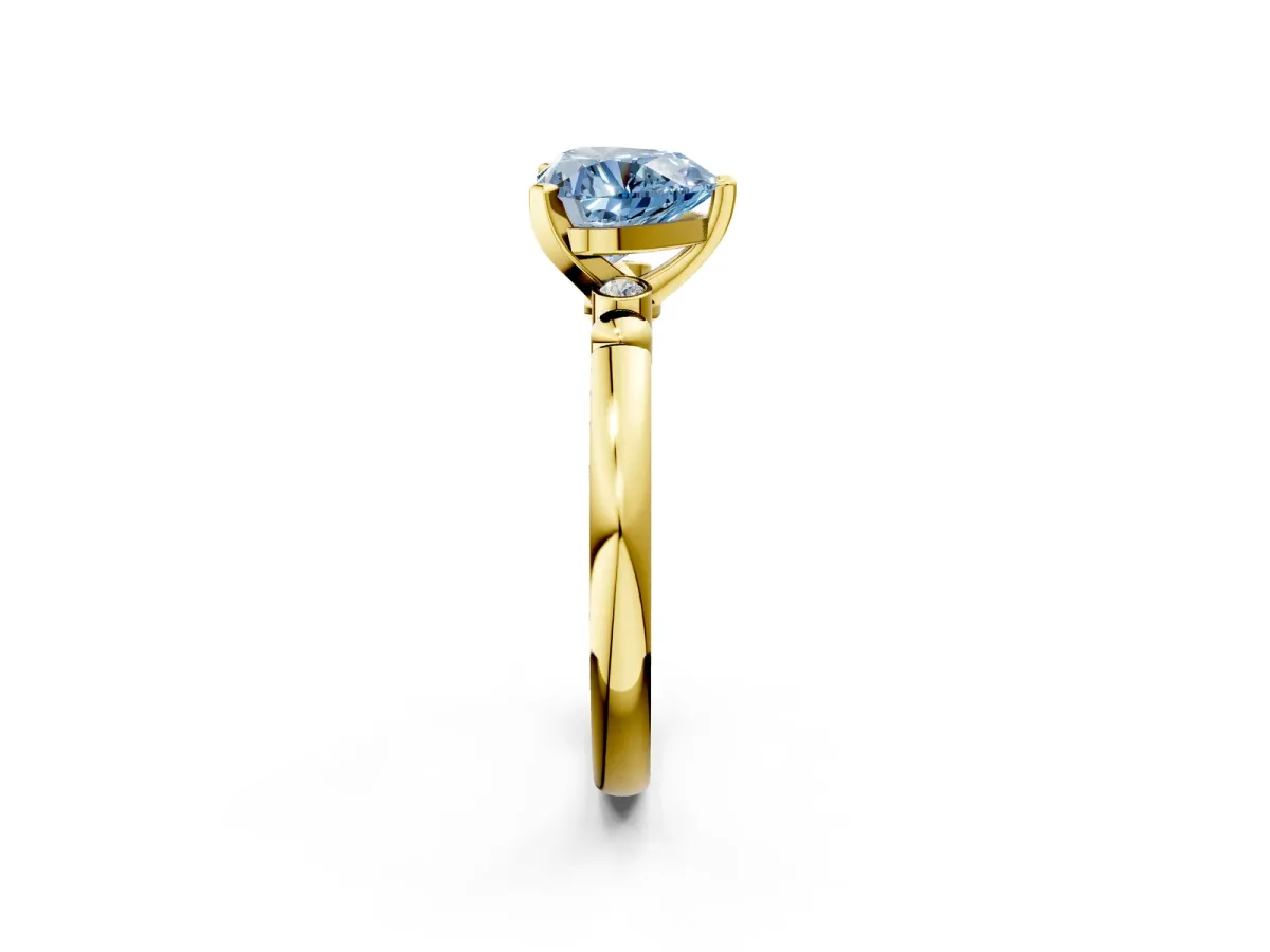 Fancy Blue Heart Cut Solitaire Beaded Band with Four-Prong Setting Yellow gold