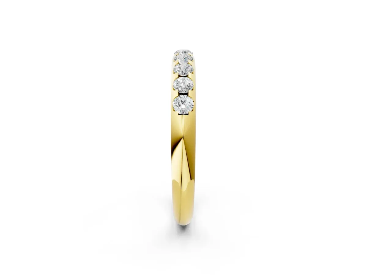 Round Cut Diamond Half-Eternity Band with Shared Prong Setting Yellow gold