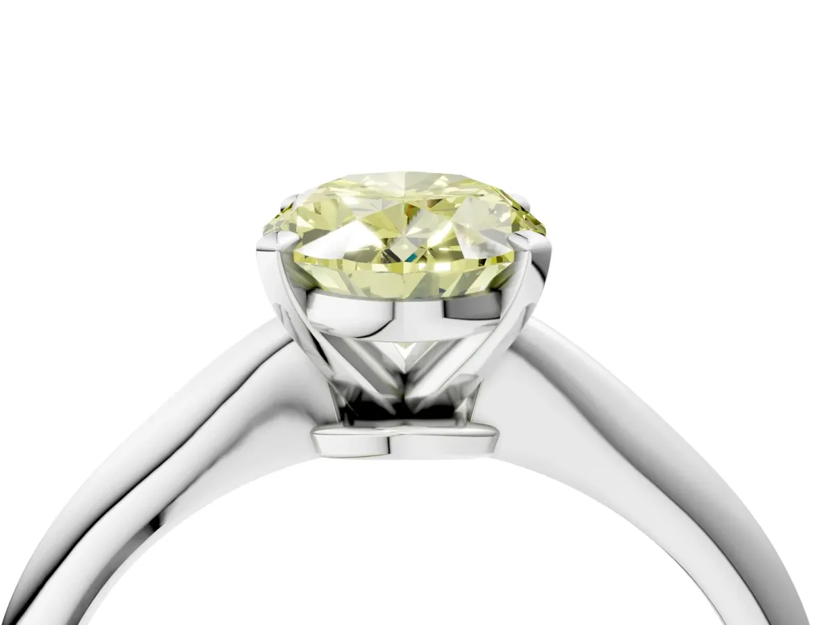 Fancy Yellow Oval Cut Diamond Solitaire Engagement Ring with Classic Band and Four-Prong Setting Silver