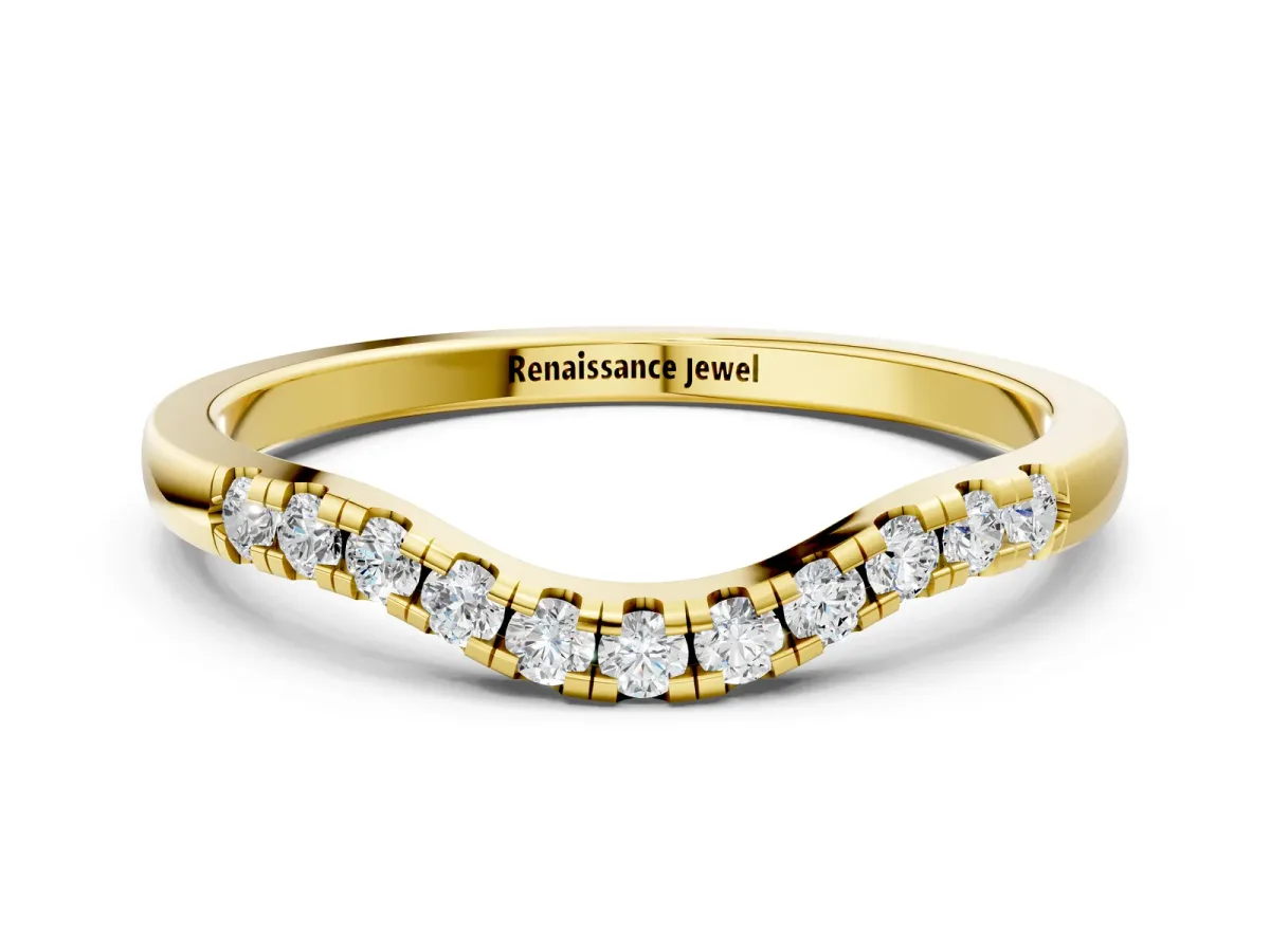 Round Diamond Curved Pavé Wedding Band Yellow gold