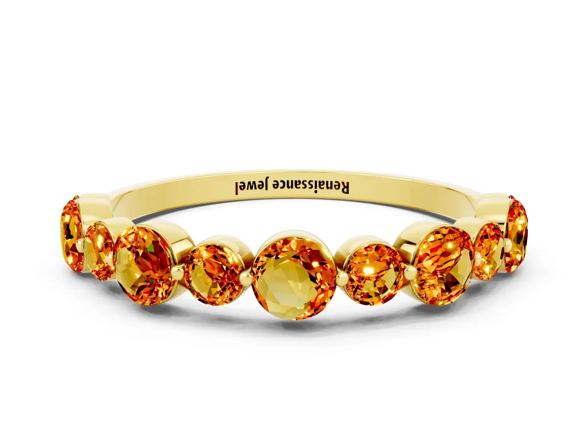 Round Citrine Scalloped Prong Set Eternity Band Yellow gold