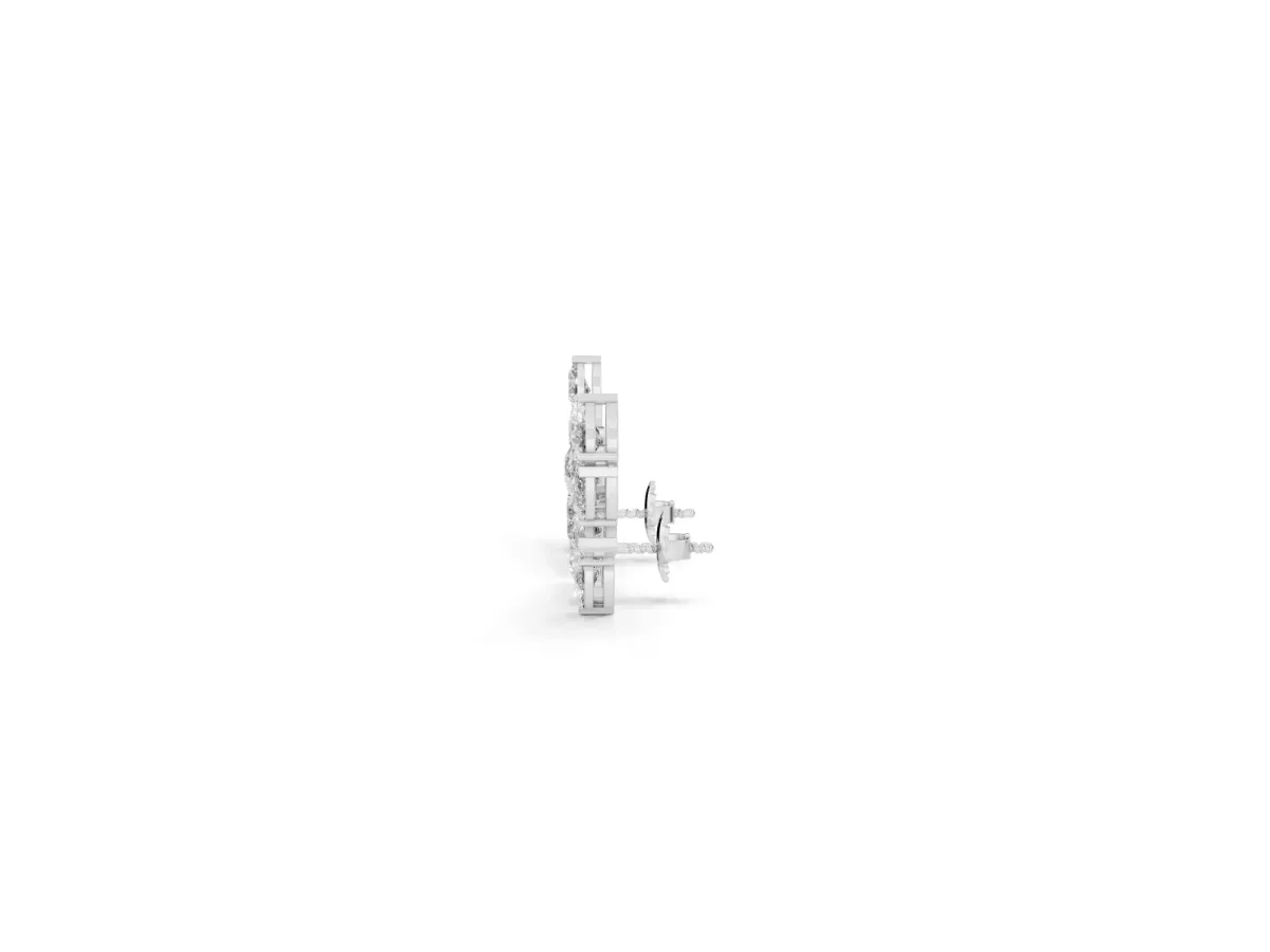 Pear Diamond Curved Cluster Climber Earrings Silver