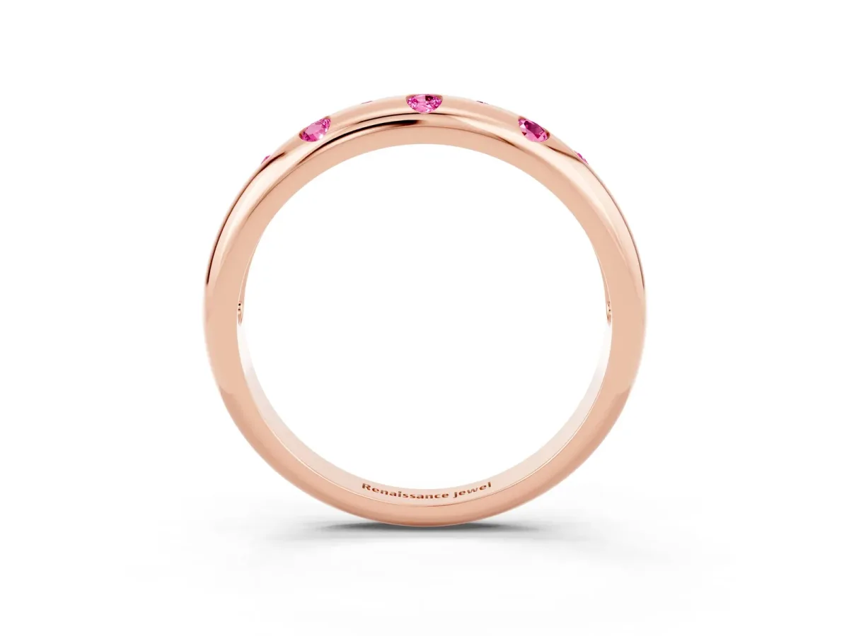 Round Pink Sapphire Flush-Set Comfort Fit Band Rose gold