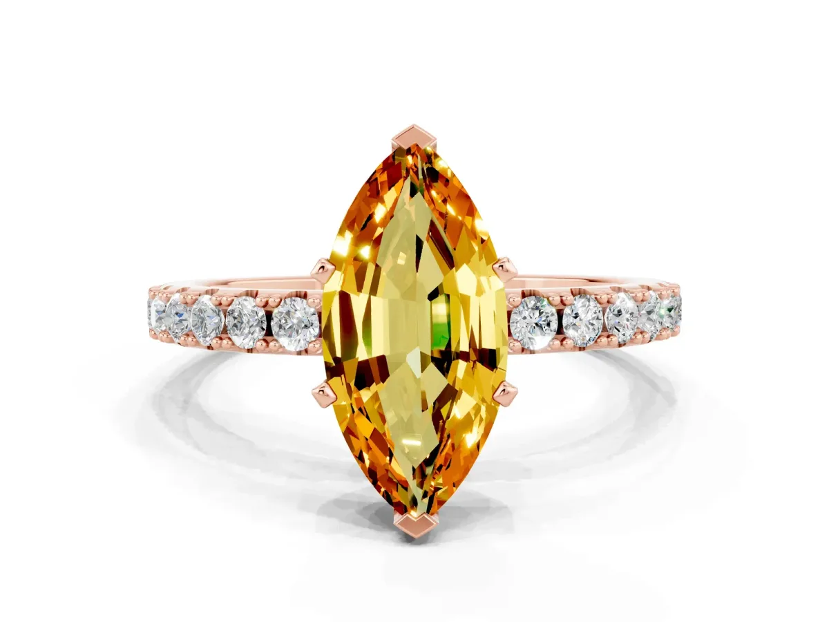 Marquise Cut Citrine Solitaire Pavé Band with Four-Prong Setting Rose gold