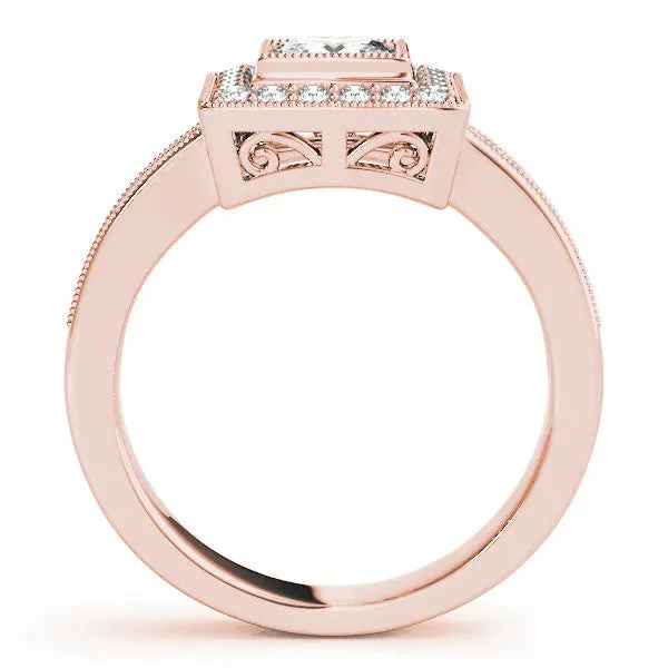 Princess Cut Cut Halo Pavé Diamond Ring Rose gold