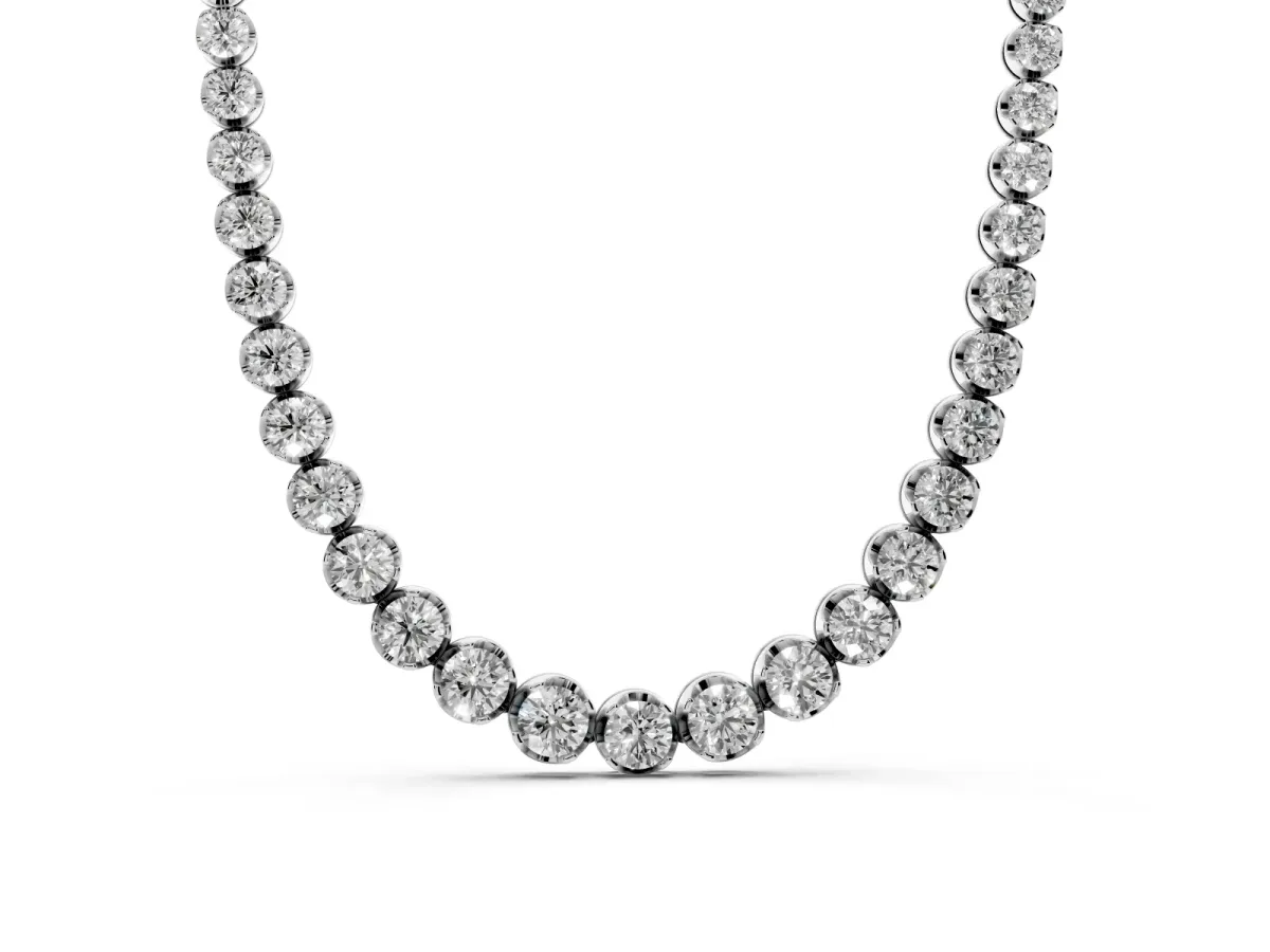 Round Diamond Tennis Necklace with Bezel Setting and Prong Setting Silver