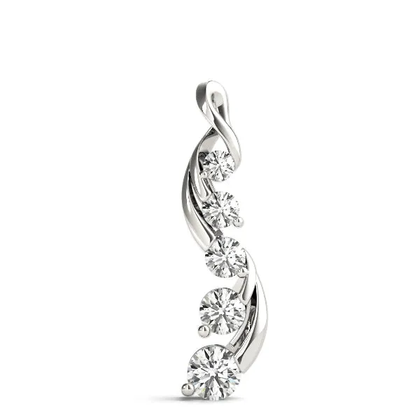 Round Brilliant Diamond Prong Set Pendant Silver