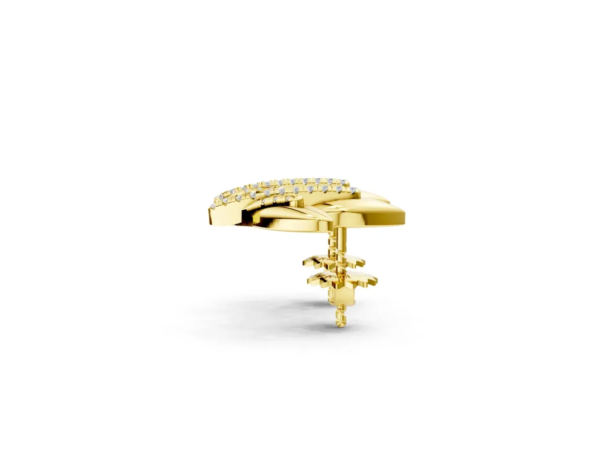 Round Diamond Olive Branch Stud Earrings Yellow gold