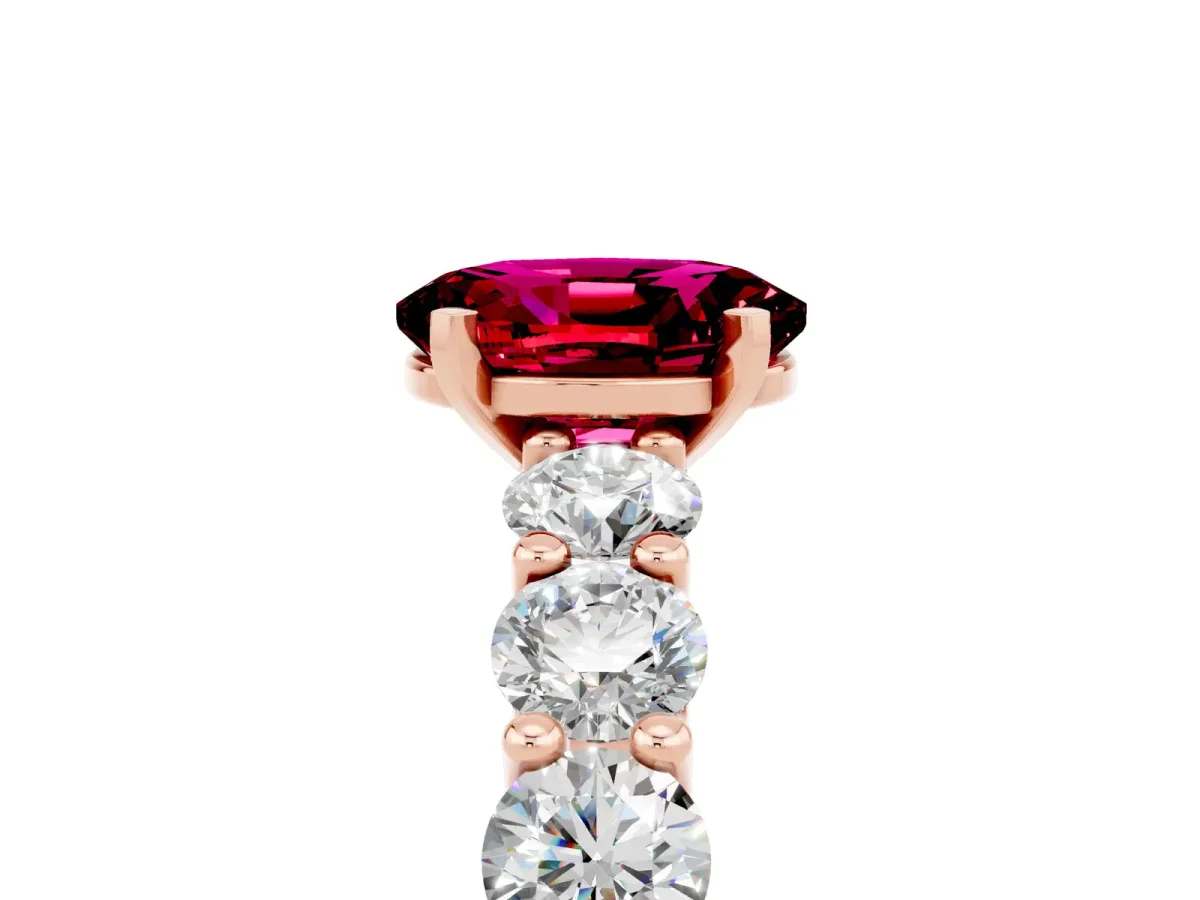 Oval Cut Garnet Prong Setting with Side Stones on a Pave Band Rose gold
