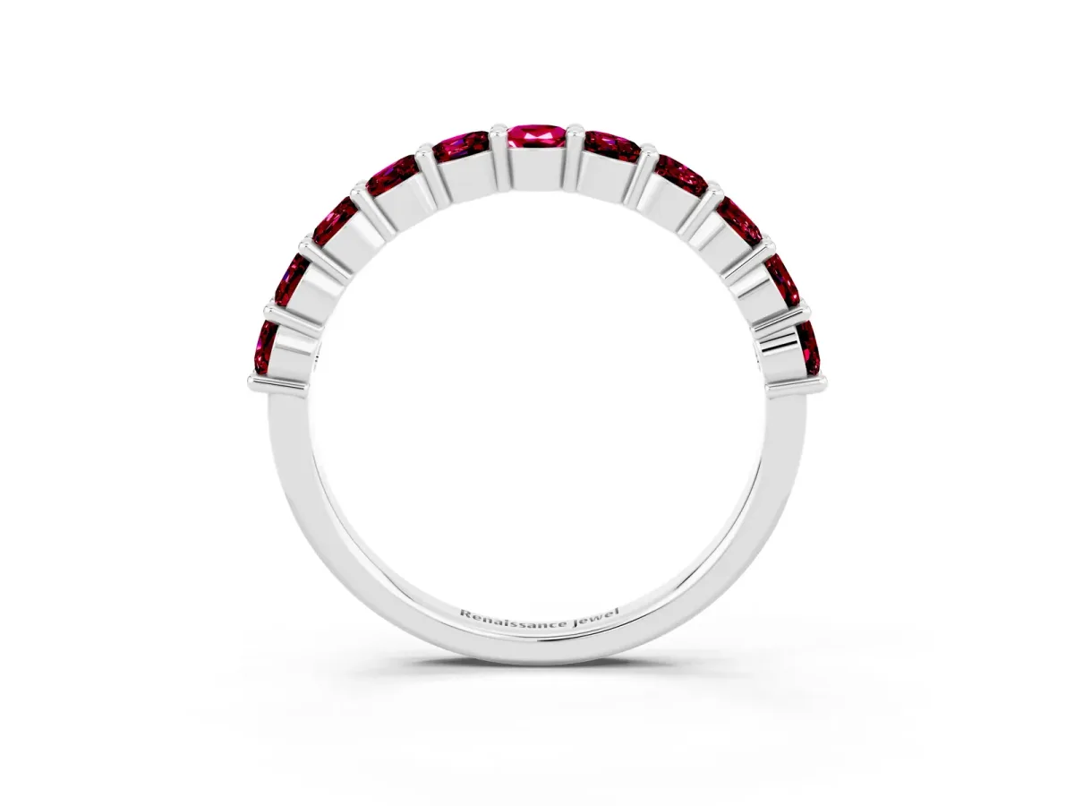 Round Garnet Half Eternity Band with Prong Setting White gold