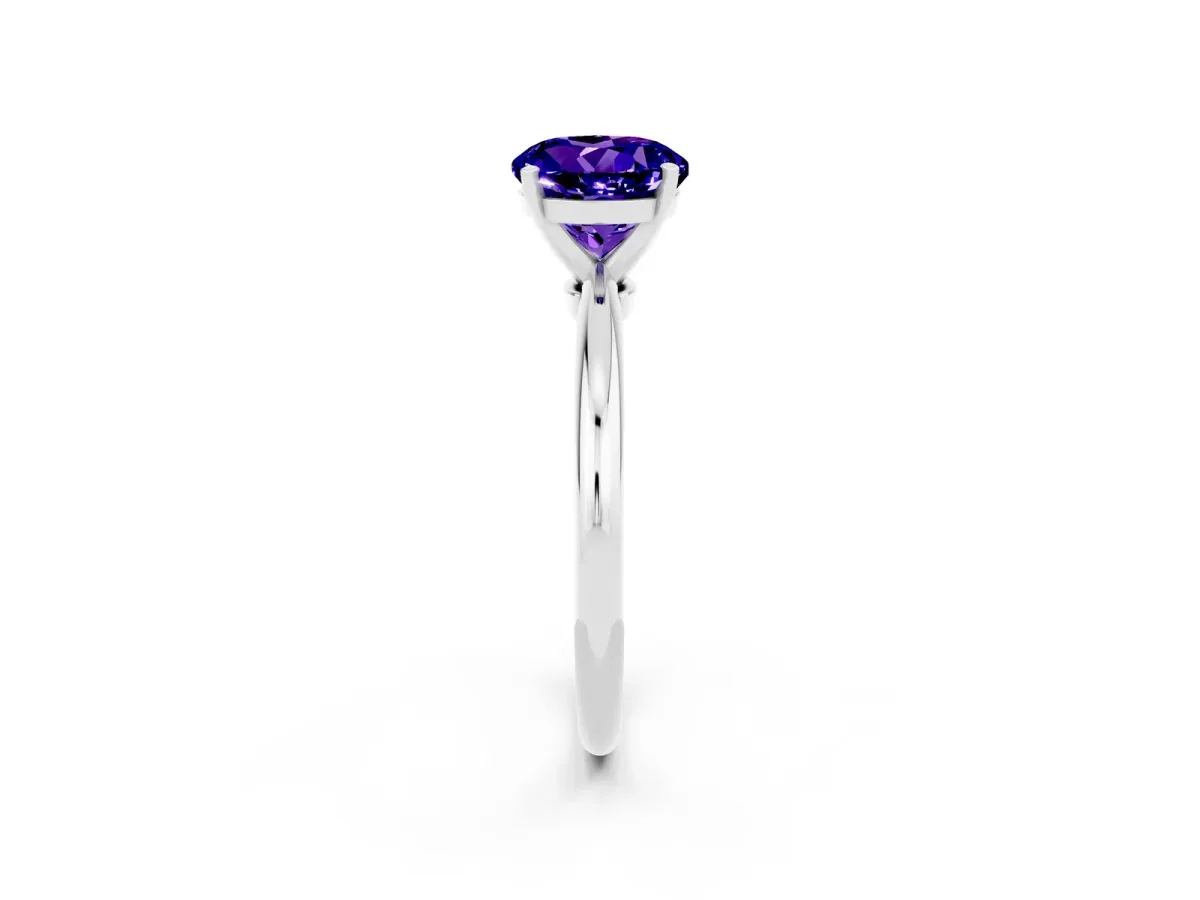 Round Cut Tanzanite Solitaire Ring with Six-Prong Setting and Classic Band Silver