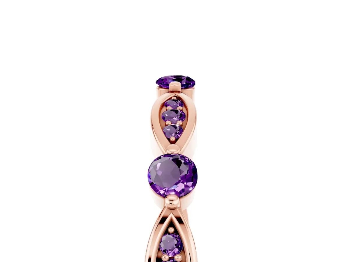 Marquise and Round Amethyst Milgrain Band with Bezel Setting Rose gold