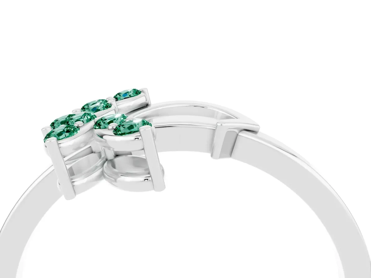 Marquise Green Sapphire Cluster Bypass Ring with Prong Setting White gold
