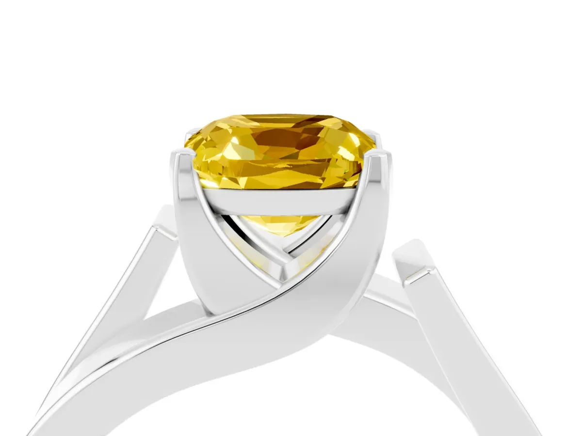 Modern Tension Set Cushion Cut Yellow Sapphire Solitaire Wide Band Ring Silver