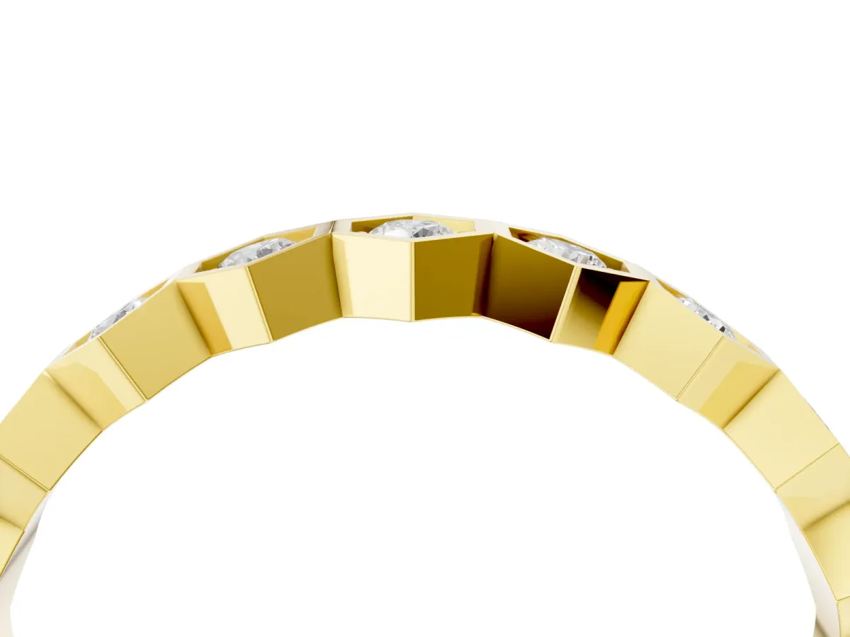 Hexagon Pave Diamond Eternity Band with Bezel Setting Yellow gold